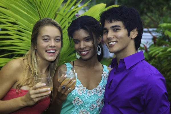 Tres Amigos Una Fiesta Barbacoa Jardín Tropical Hawai —  Fotos de Stock