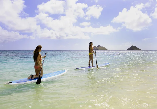 Japanese women with their paddle boards — Stock Photo, Image