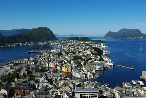 Вид с воздуха на город Алезунд, Норвегия Стоковая Картинка