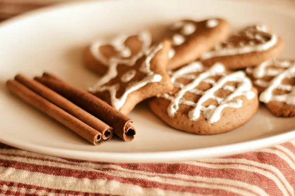 Plate of cookies and cinnamon — Stock Photo, Image