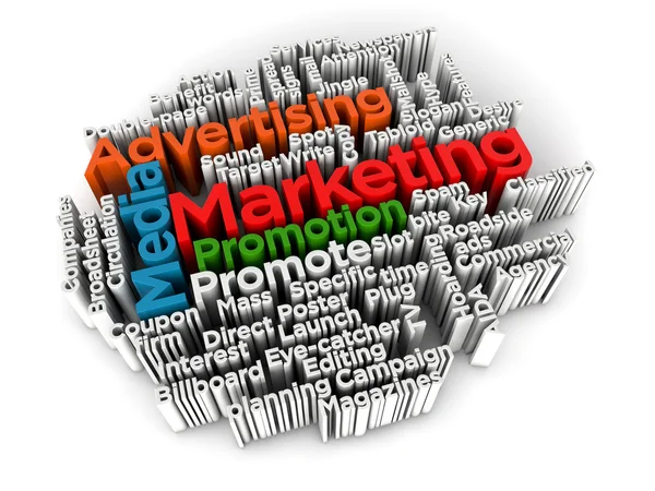 Marketing y publicidad palabra en la nube 3d — Foto de Stock
