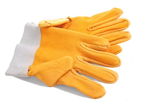 Ζευγάρι Κίτρινο Προστατευτικά Γάντια Που Απομονώνονται Λευκό — Φωτογραφία Αρχείου