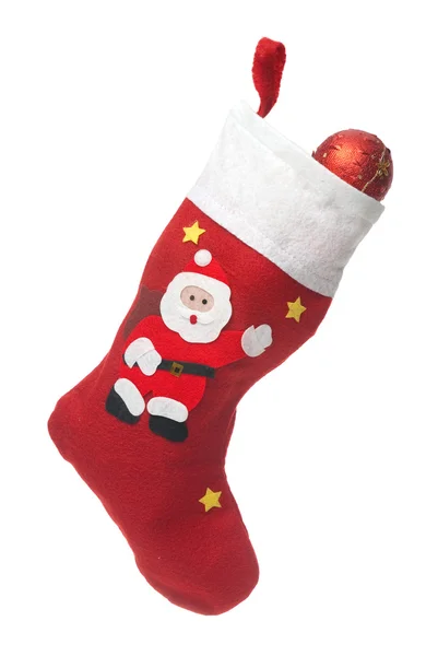 Santa's witte en rode kous — Stockfoto