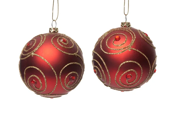 Twee rode kerstballen — Stockfoto