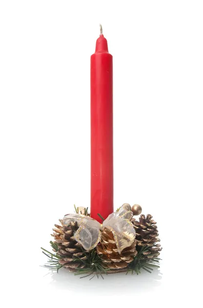 Tradiční vánoční červená svíčka — Stock fotografie