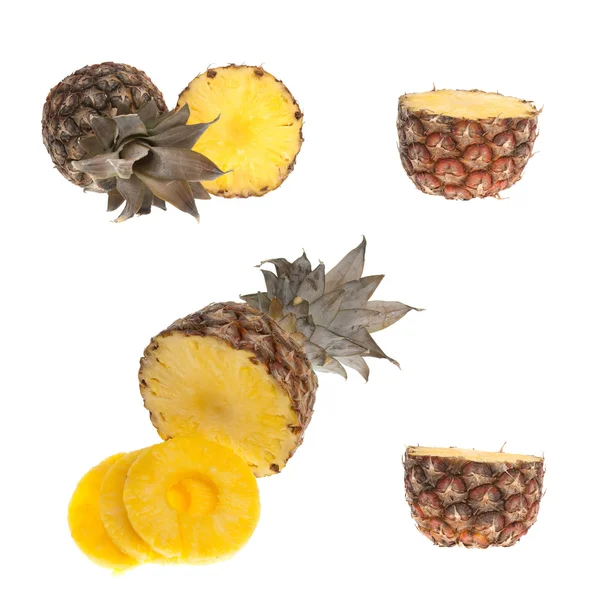 Celou Poloviční Ananasové Detail Izolovaných Bílém Pozadí — Stock fotografie
