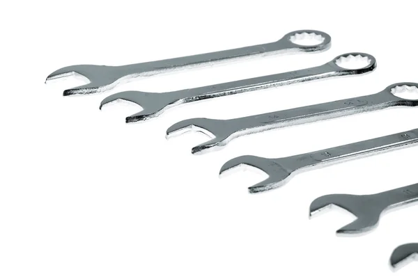 Chrome Wrench Key Set Isolated White Background — Stock Photo, Image