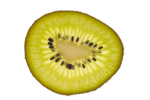 Nahaufnahme Der Kiwi Scheibe Isoliert Über Weißem Hintergrund — Stockfoto