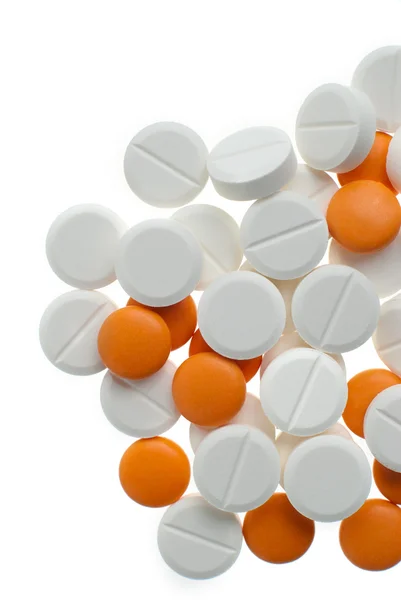 Macro View White Orange Pills Blue Background — Stock Photo, Image