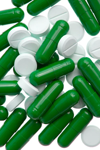 Nahaufnahme Medizinischer Pillen Isoliert Auf Weißem Hintergrund — Stockfoto