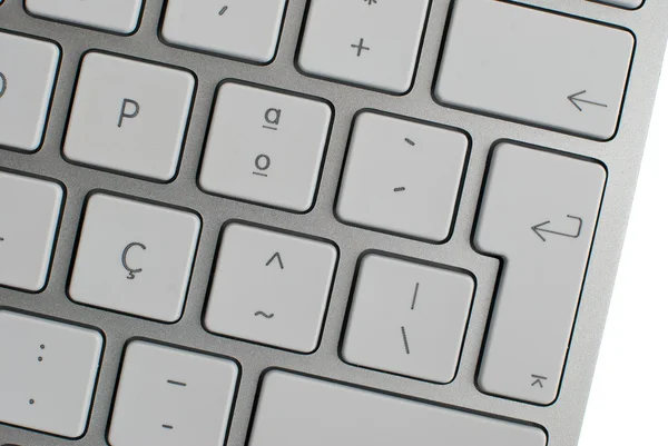 Nahaufnahme Einer Modernen Aluminium Tastatur Fokus Auf Die Rücktaste — Stockfoto