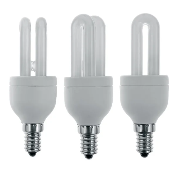 Три Запасних Лампочки Ізольовані Білому Тлі — стокове фото