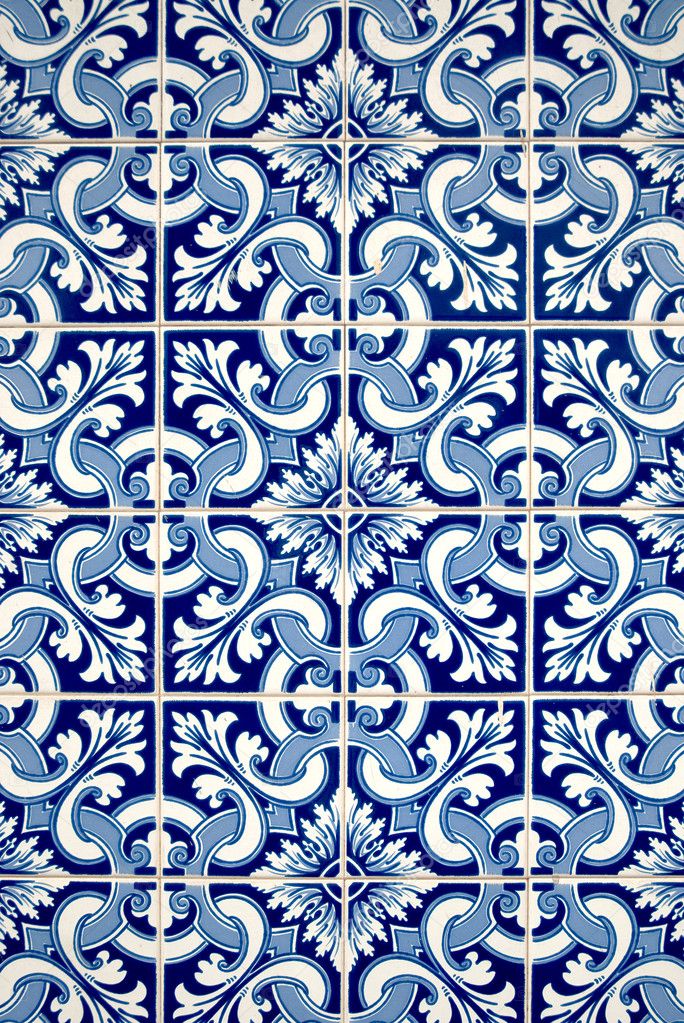 Blue tiles detail of Portuguese glazed