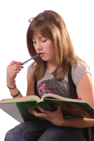 Girl Reading Textbook — Stock Photo, Image