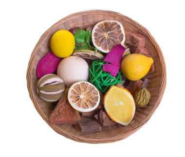 güzel kokulu meyve potpuri, parlak ve renkli basketful