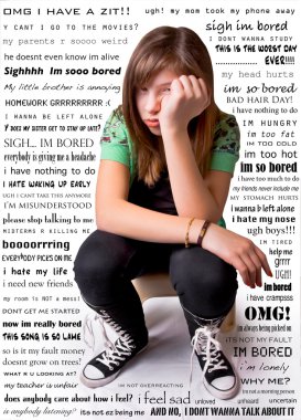 Image of a young teen girl looking upset and surrounded by her complaints clipart