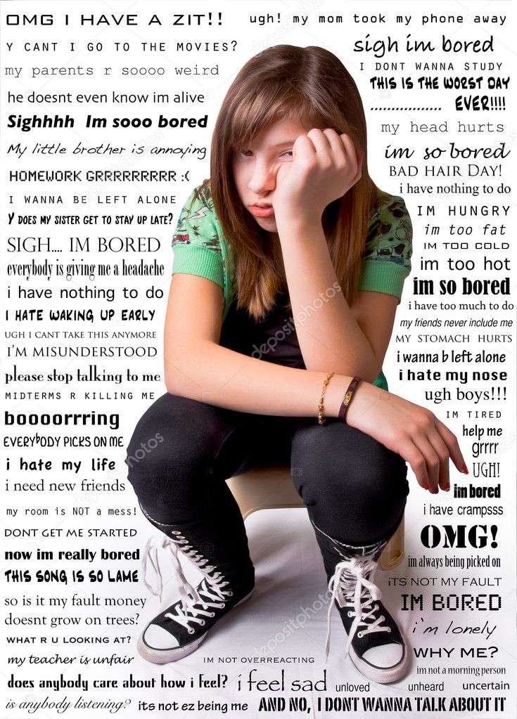 Image of a young teen girl looking upset and surrounded by her complaints