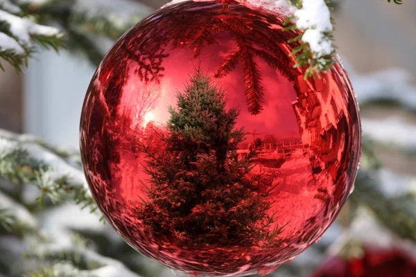 Bauble on Christmas Tree with reflection — Stock Photo, Image