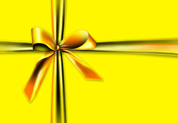 Gold ribbon on a yellow background — Stock Photo, Image