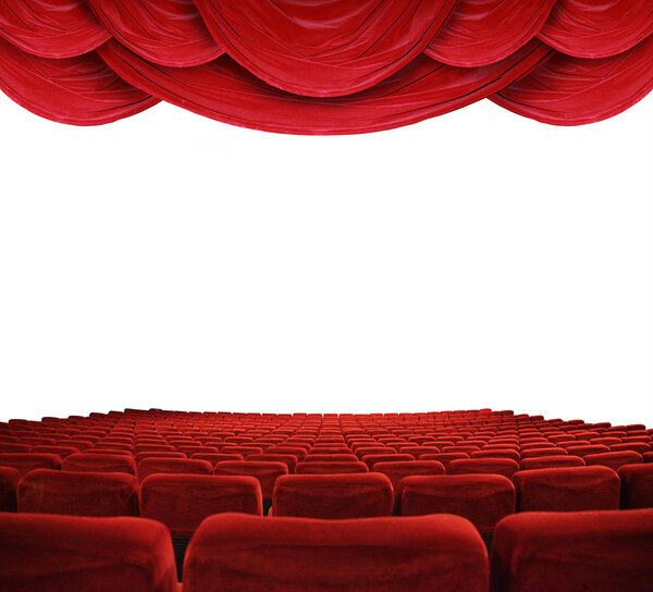 Movie theater with red curtains