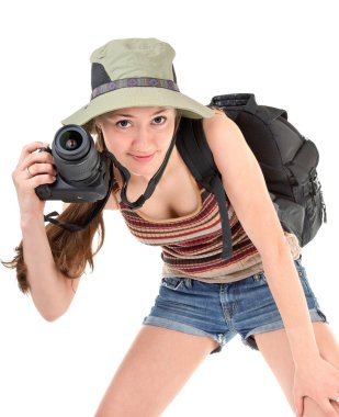 Young tourist with camera clipart