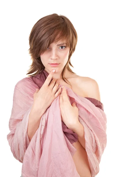 Naakt meisje in een transparant sjaal — Stockfoto