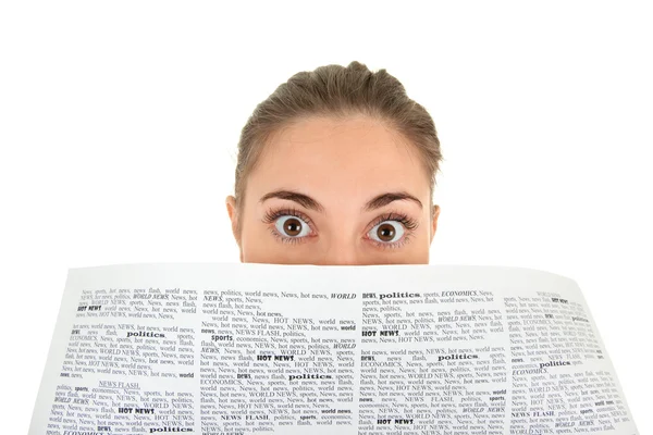 Business woman with newspaper — Stock Photo, Image