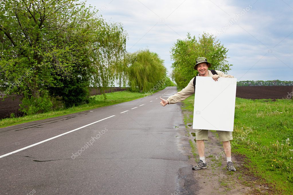 Tourist on a country road