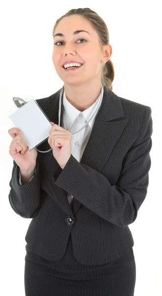 Business woman with blank payment card — Stock Photo, Image