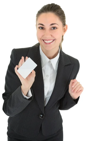 Geschäftsfrau mit leerer Zahlungskarte — Stockfoto