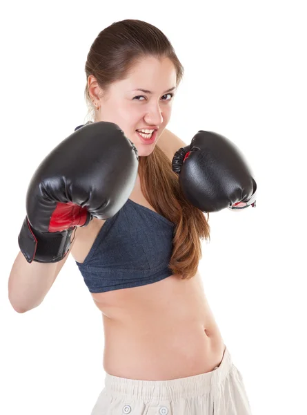 Sportflicka med boxningshandskar — Stockfoto