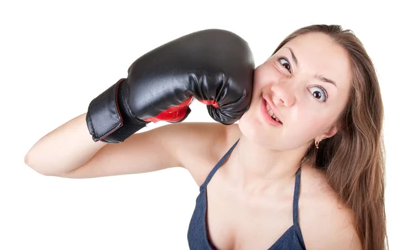 Αθλητικό κορίτσι με γάντια πυγμαχίας — Φωτογραφία Αρχείου