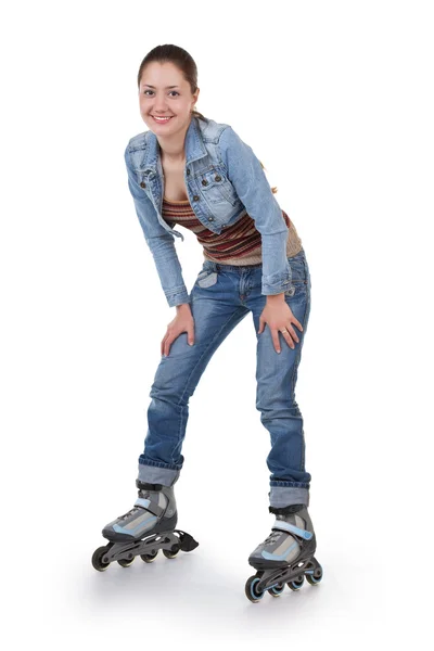 롤러스케이트를 타는 스포츠 여자 — 스톡 사진