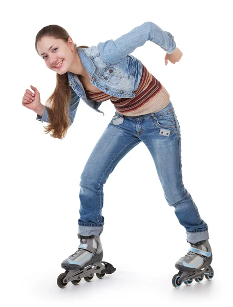 Sportos lány görkorcsolyával — Stock Fotó