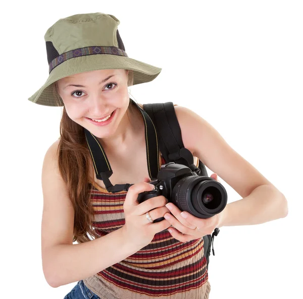 stock image Young tourist with camera