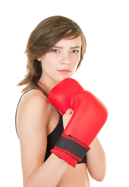 Esportes menina com luvas de boxe — Fotografia de Stock
