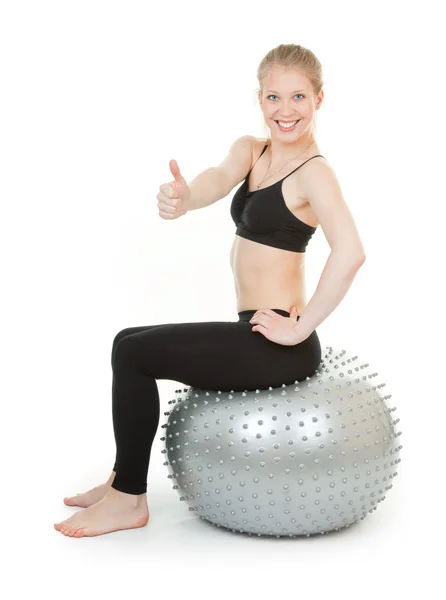 Athletic girl with a silver ball — Stock Photo, Image