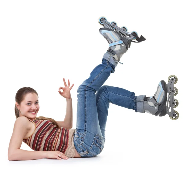 Ragazza sportiva con pattini a rotelle — Foto Stock