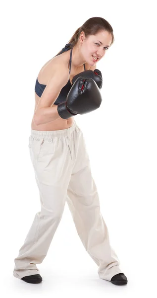 Fille de sport avec des gants de boxe — Photo