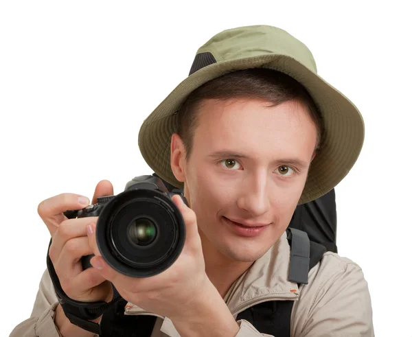 Молодий турист з камерою — стокове фото