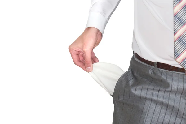 Pockets of the businessman have become empty the bankrupt — Stock Photo, Image
