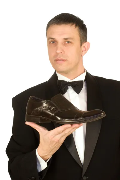 Homem Elegante Sempre Escolhe Melhor Modelo Calçado — Fotografia de Stock