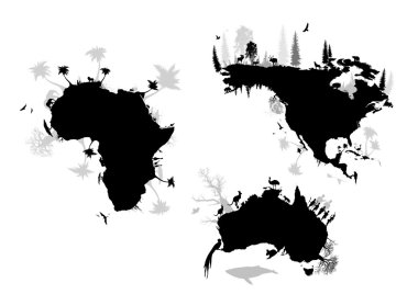 Afrika, Kuzey Amerika, Avustralya