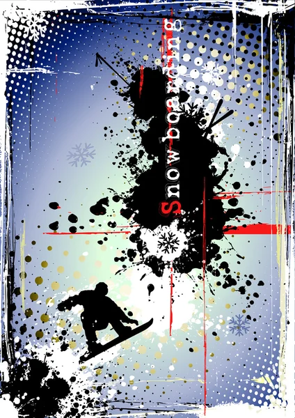 スノーボードの汚れたポスターの背景 — ストックベクタ