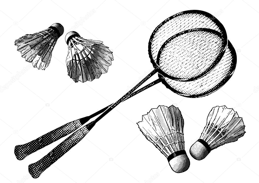 Badminton equipment on the white background