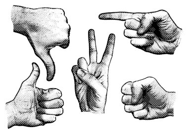 Five hand signs in the white background clipart