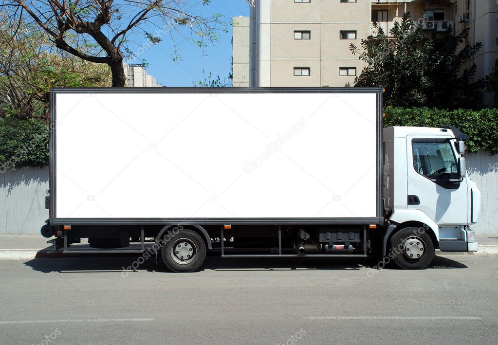 Blank white sign on a truck