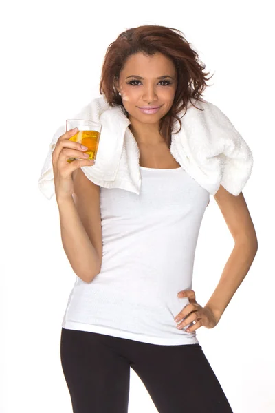 女人喝能量饮料 — 图库照片