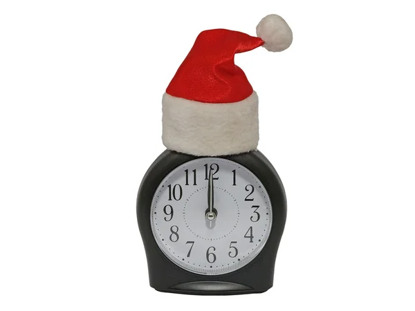 Cappuccio rosso Santa su orologio. Isolato. — Foto Stock