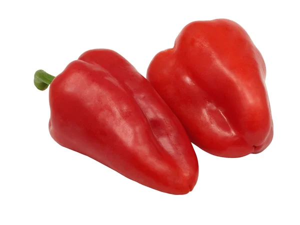 两个洗甜红辣椒在白色背景上 — 图库照片